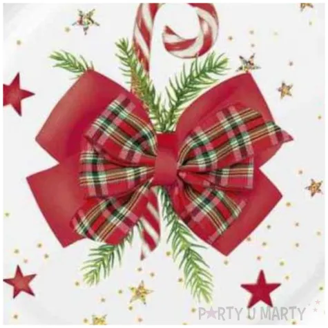 talerzyki papierowe checked bow with candy cane maki 22 cm 8 szt