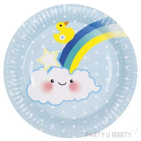 talerzyki papierowe chmurka i tecza kropki blekitny boland 23 cm 6 szt