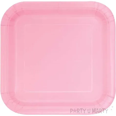 talerzyki papierowe classic kwadratowe rozowe jasne unique 23 cm 14 szt