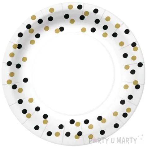 talerzyki papierowe czarno zlote konfetti biale paw 18 cm 10 szt