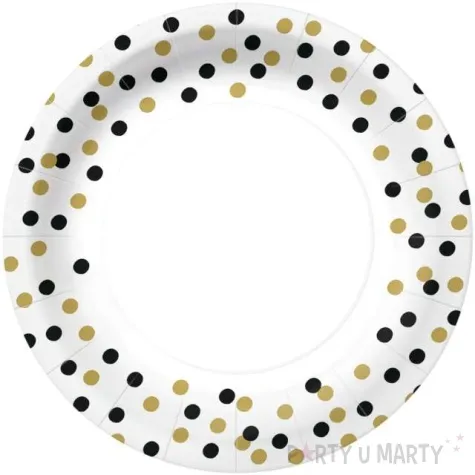 talerzyki papierowe czarno zlote konfetti biale paw 23 cm 10 szt