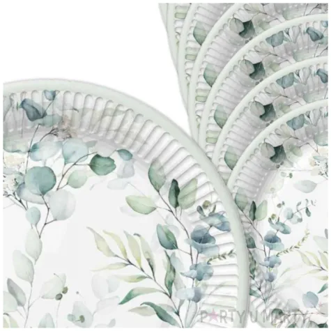 talerzyki papierowe eukaliptus i galazki maki 23 cm 8 szt