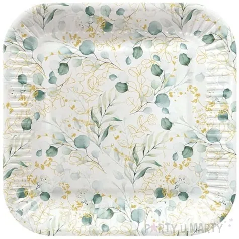 talerzyki papierowe eukaliptus kwadratowe bialo zloty paw 23 cm 8 szt