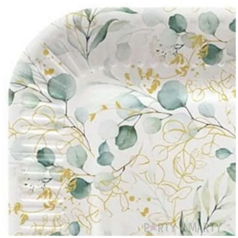 talerzyki papierowe eukaliptus kwadratowe bialo zloty paw 23 cm 8 szt