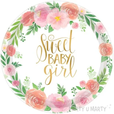 talerzyki papierowe floral baby sweet baby girl amscan 17 7 cm 8 szt