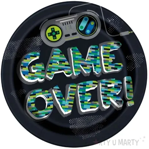 talerzyki papierowe game over czarny unique 23 cm 8 szt