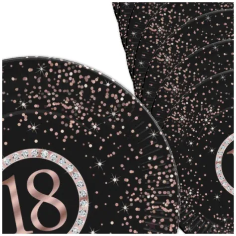 talerzyki papierowe glitter liczba 18 rose gold 23 cm 8 szt