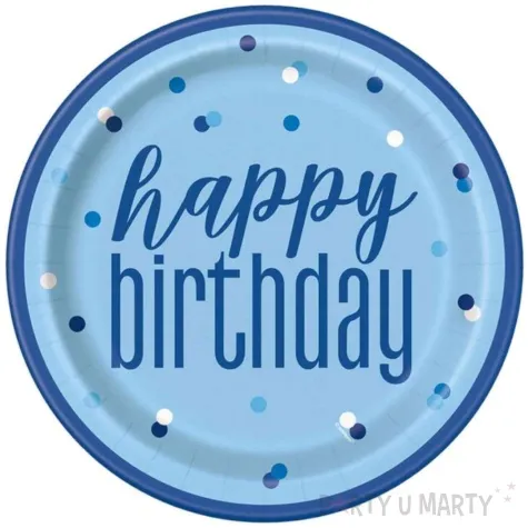 talerzyki papierowe glitz happy birthday niebieskie unique 23 cm 8 szt