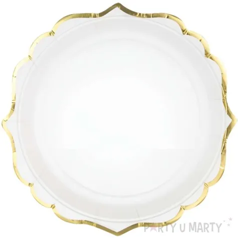 talerzyki papierowe gold ornament biale partydeco 18 5 cm 6 szt