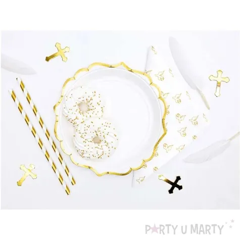 talerzyki papierowe gold ornament biale partydeco 18 5 cm 6 szt
