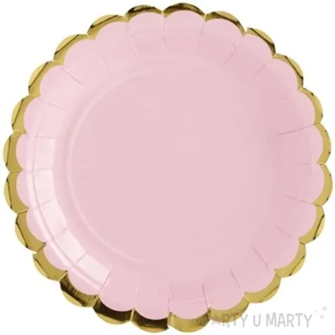 talerzyki papierowe golden border rozowe jasne partydeco 18 cm 6 szt