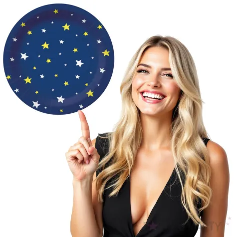 talerzyki papierowe gwiazdki na niebie granatowe paw 18 cm 10 szt