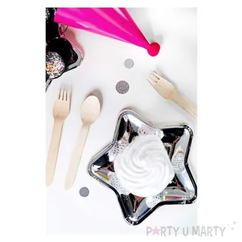 talerzyki papierowe gwiazdki srebrne chrom 18 cm 6 szt