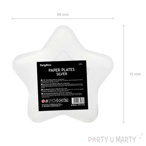talerzyki papierowe gwiazdki srebrne chrom 18 cm 6 szt