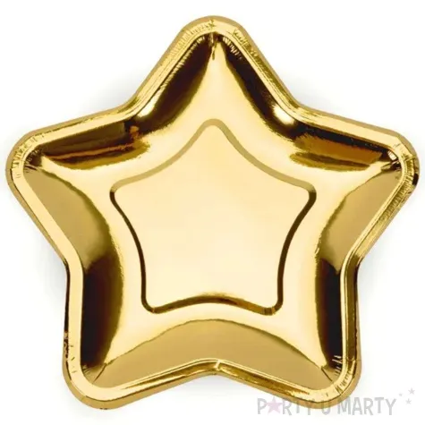 talerzyki papierowe gwiazdki zlote chrom 18 cm 6 szt