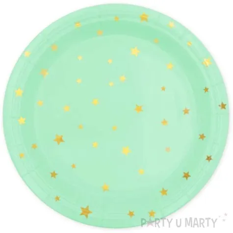 talerzyki papierowe gwiazdki zlote mietowe partypal 23 cm 6 szt