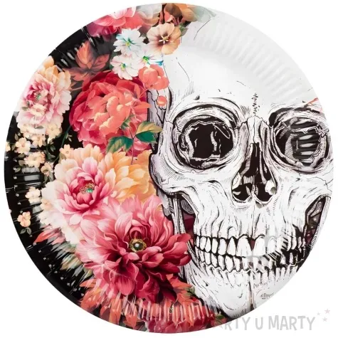 talerzyki papierowe halloween czaszka i kwiaty czarny boland 23 cm 10 szt