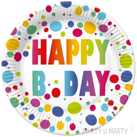 talerzyki papierowe happy b day kolorowe groszki maki 18 cm 8 szt