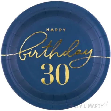 talerzyki papierowe happy birthday 30 granatowy partypal 18 cm 6 szt