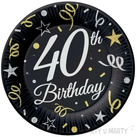 talerzyki papierowe happy birthday 40 urodziny b c czarne godan 18 cm 8 szt