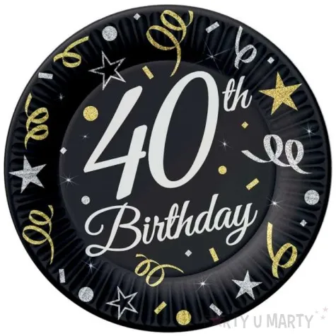 talerzyki papierowe happy birthday 40 urodziny b c czarny godan 23 cm 6 szt