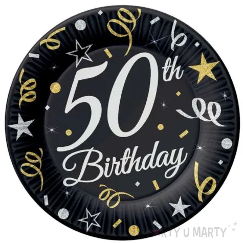 talerzyki papierowe happy birthday 50 urodziny b c czarny godan 18 cm 8 szt