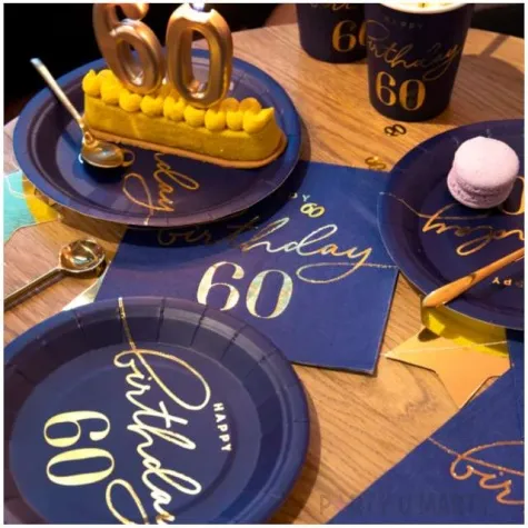 talerzyki papierowe happy birthday 60 granatowy partypal 18 cm 6 szt
