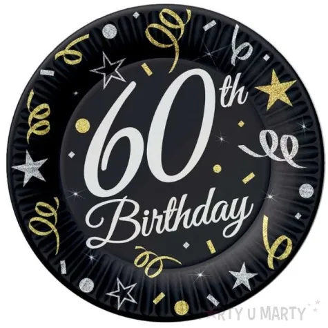 talerzyki papierowe happy birthday 60 urodziny b c czarny godan 18 cm 8 szt