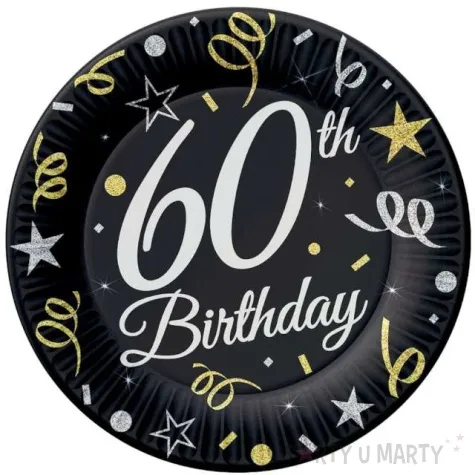 talerzyki papierowe happy birthday 60 urodziny b c czarny godan 23 cm 6 szt