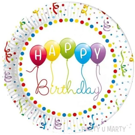 talerzyki papierowe happy birthday baloniki procos 23 cm 8 szt