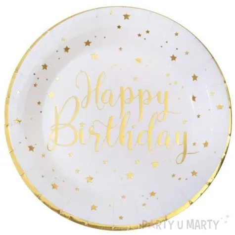 talerzyki papierowe happy birthday bialo zlote santex 22 5 cm 10 szt