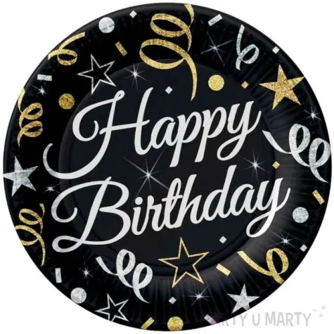 talerzyki papierowe happy birthday imprezowe wzory czarne godan 18 cm 6 szt