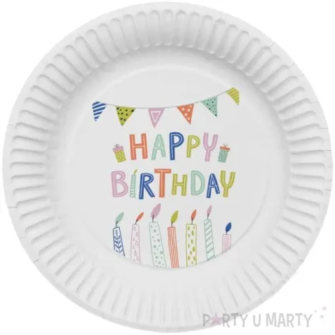 talerzyki papierowe happy birthday pastel mix 23 cm 8 szt