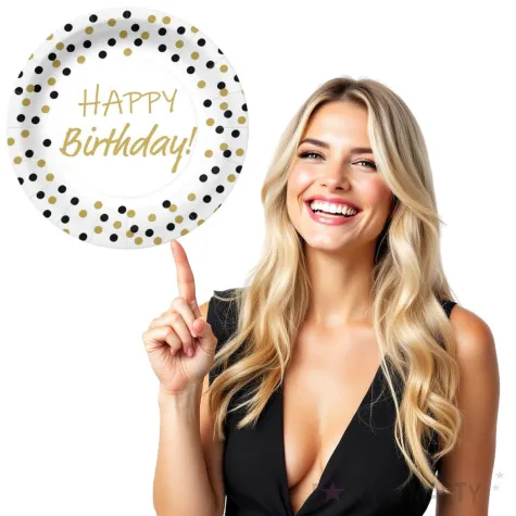 talerzyki papierowe happy birthday zlote konfetti paw 23 cm 10 szt