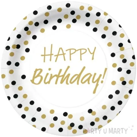 talerzyki papierowe happy birthday zlote konfetti paw 23 cm 10 szt