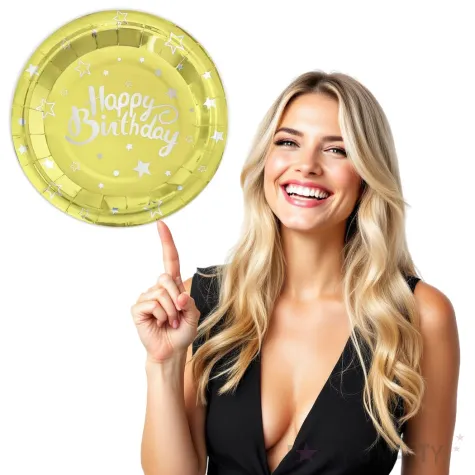 talerzyki papierowe happy birthday zlote partypal 18 cm 6 szt