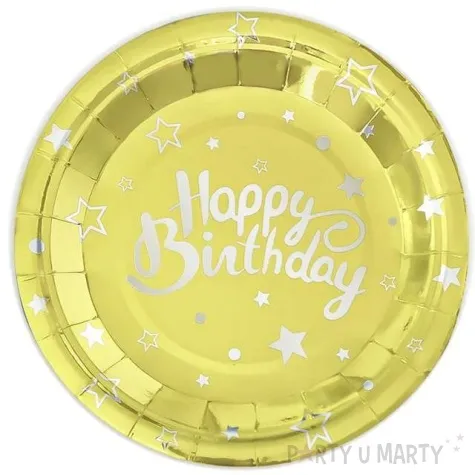 talerzyki papierowe happy birthday zlote partypal 18 cm 6 szt