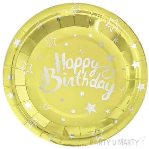 talerzyki papierowe happy birthday zlote partypal 23 cm 6 szt