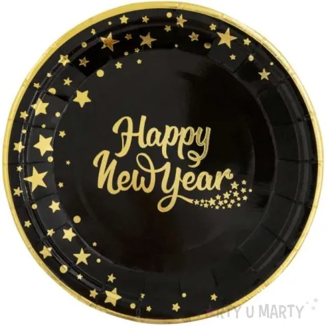 talerzyki papierowe happy new year czarno zlote partypal 23 cm 6 szt