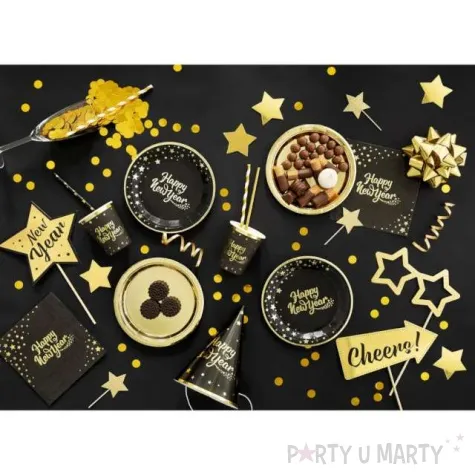 talerzyki papierowe happy new year czarno zlote partypal 23 cm 6 szt