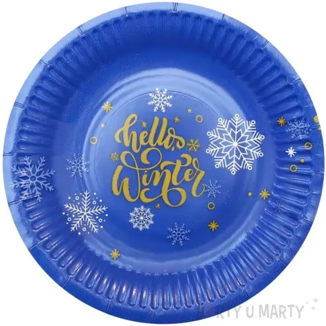 talerzyki papierowe hello winter swiateczne niebieski godan 18 cm 6 szt