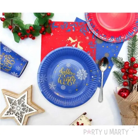 talerzyki papierowe hello winter swiateczne niebieski godan 18 cm 6 szt