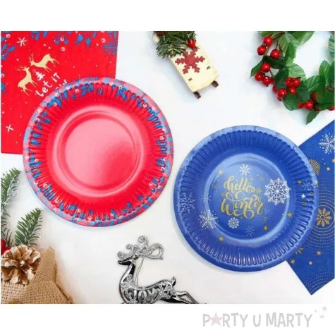 talerzyki papierowe hello winter swiateczne niebieski godan 18 cm 6 szt