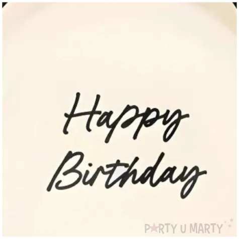 talerzyki papierowe jednorazowe dekoracja na urodziny happy birthday z kokardka kremowe 24 cm 6 szt