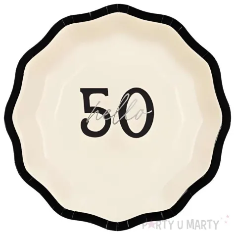 talerzyki papierowe jednorazowe na 50 urodziny hello 50 kremowe 18 cm 6 szt