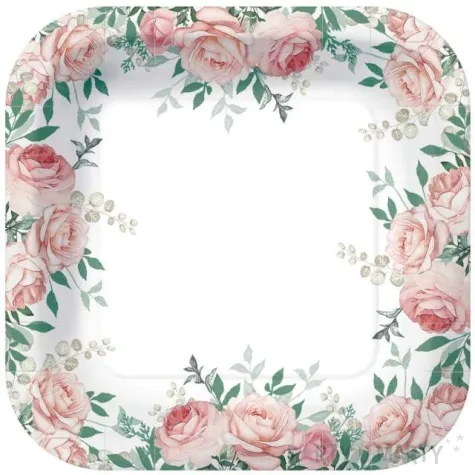 talerzyki papierowe klasyczne roze kwadratowe paw 23 x 23 cm 10 szt