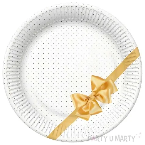 talerzyki papierowe kokarda i groszki bialy maki 18 cm 8 szt
