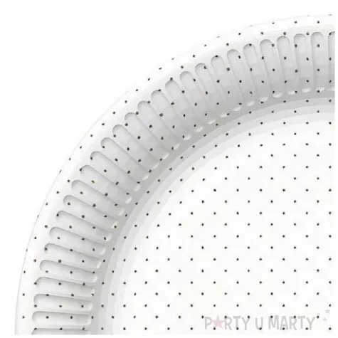 talerzyki papierowe kokarda i groszki bialy maki 18 cm 8 szt