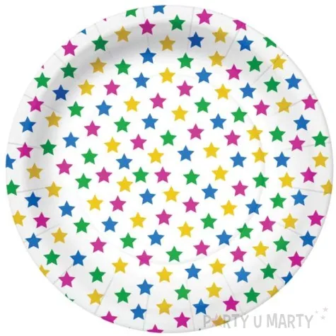 talerzyki papierowe kolorowe gwiazdki biale paw 18 cm 10 szt