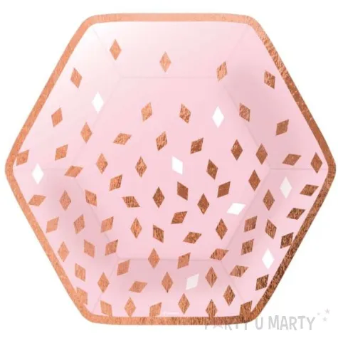 talerzyki papierowe konfetti rozowe zlote amscan 23 cm 8 szt